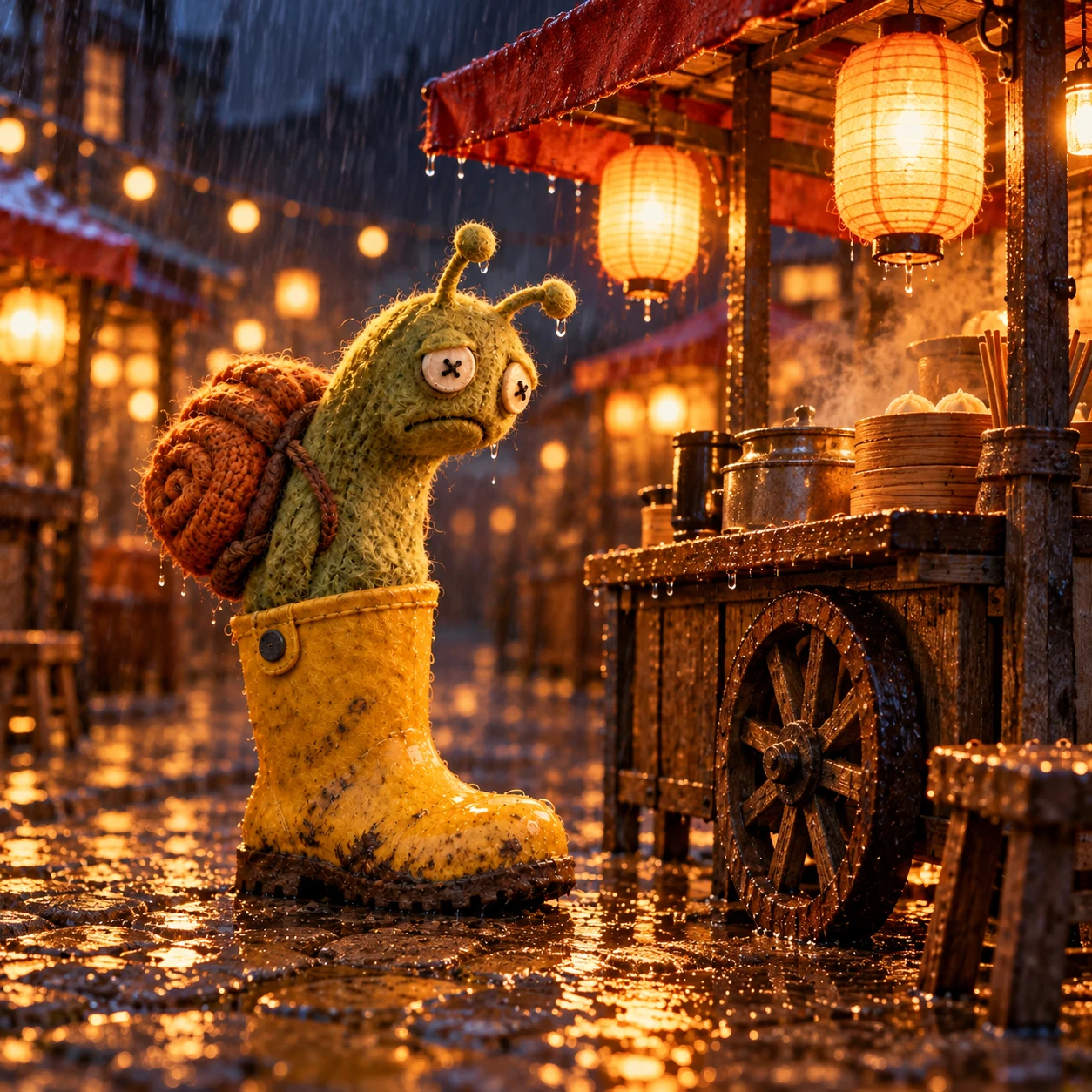 Snail Wif Boot at a warm night market