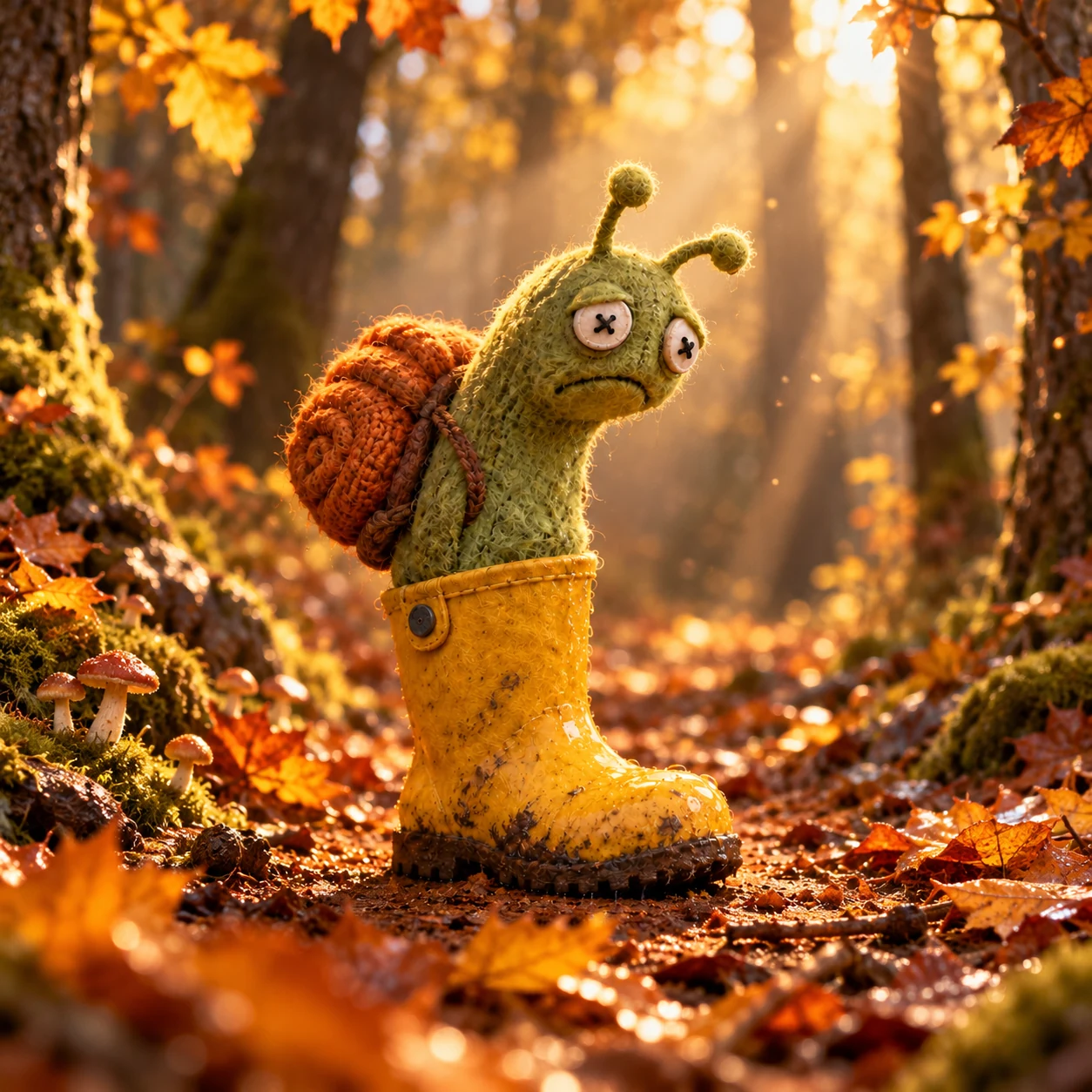 Snail Wif Boot on an autumn forest path
